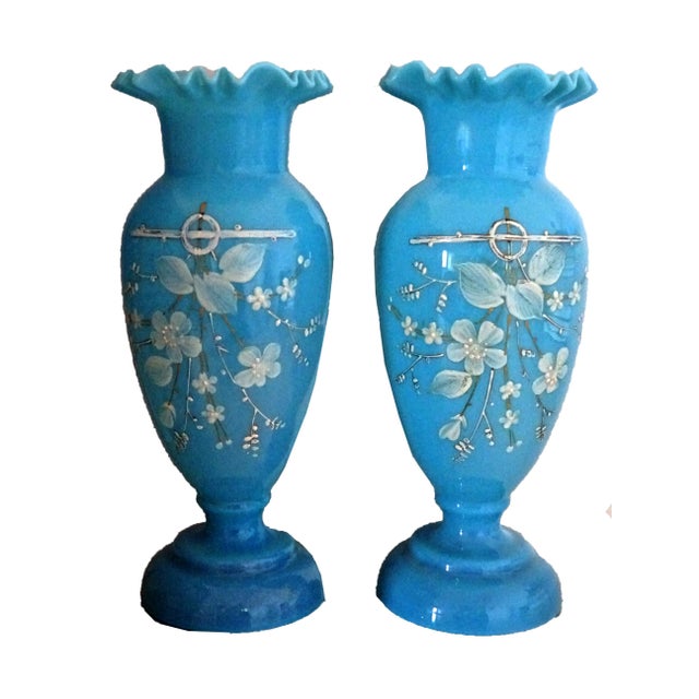 Painted Opaline Vases, 1900s, Set of 2 For Sale - Image 6 of 13