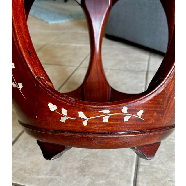 Pair Chinese Rosewood Mother Pearl Inlaid Garden Seat Stools For Sale - Image 9 of 12