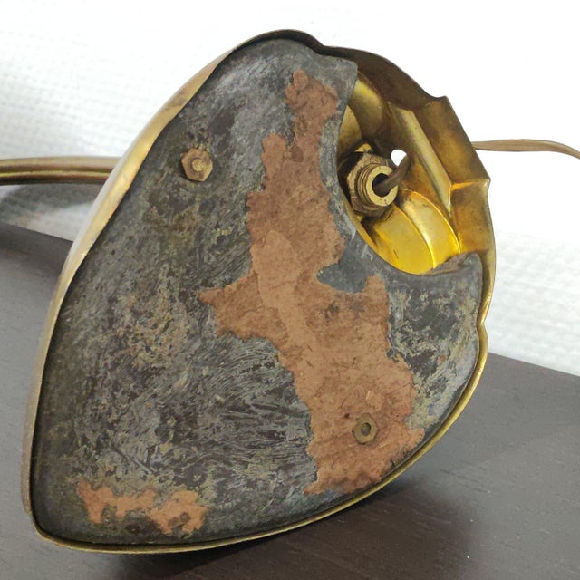Metal Antique Italian Art Deco Hammered Brass Desk Lamp With Spiral Motif, C. 1930s For Sale - Image 7 of 10