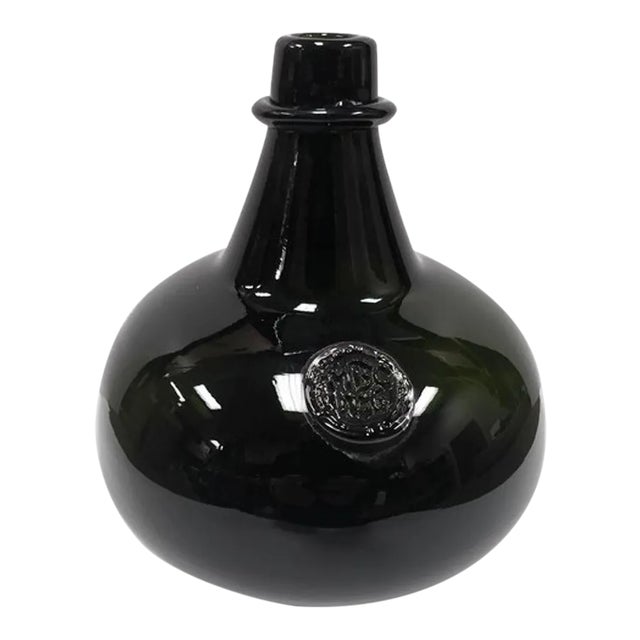 Antique Dark Green Thick Glass Onion Bottle Reproduction For Sale