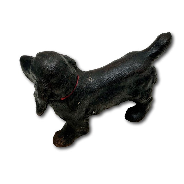 Vintage 1930s Smaller Size Hubley Mfg. Co. Cast Iron Cocker Spaniel Dog Doorstop in Rare All Black Paint For Sale - Image 10 of 18