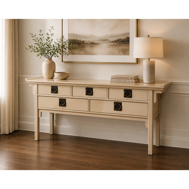 Presenting a Raymond Sobota faux goatskin pagoda sideboard in like-new condition, featuring a rare finish for the popular...