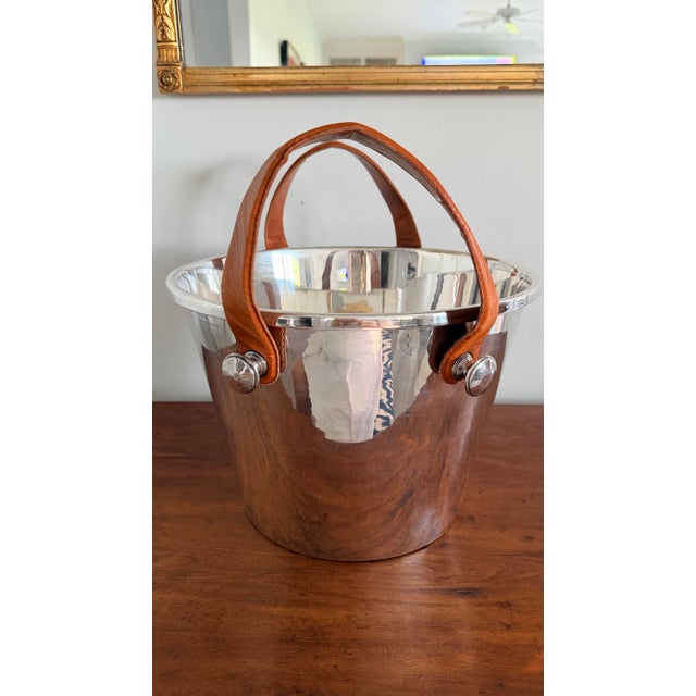 Large Belgium Silverplate Ice Bucket With Leather Handles For Sale - Image 9 of 11