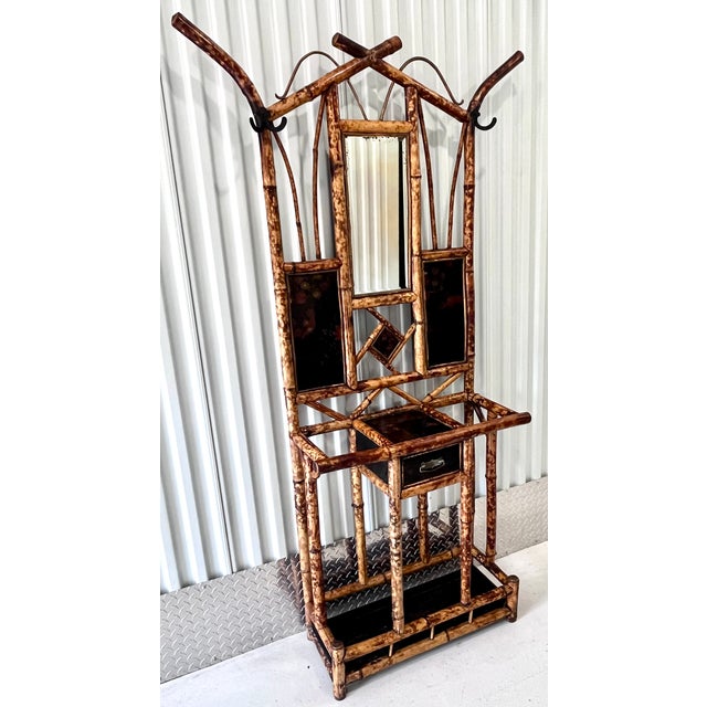 Antique Late 1800s English Scorched Bamboo Chinoiserie Hall Tree For Sale - Image 10 of 18