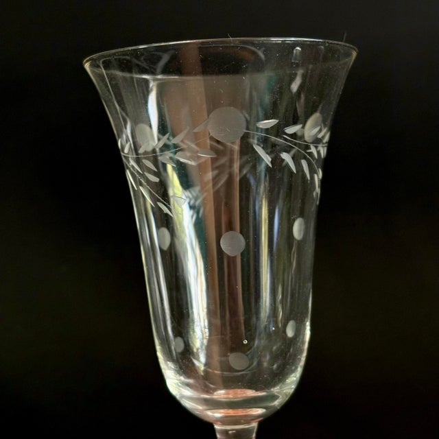 Vintage Willow Moon Water Gobblets, Set of 6 - By Pioneer - Mid Century Etched Tall Wine Champagne Glasses For Sale - Image 9 of 10