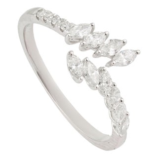Modernist 14k White Gold Natural Diamond Open Bypass Ring Size 6 For Sale