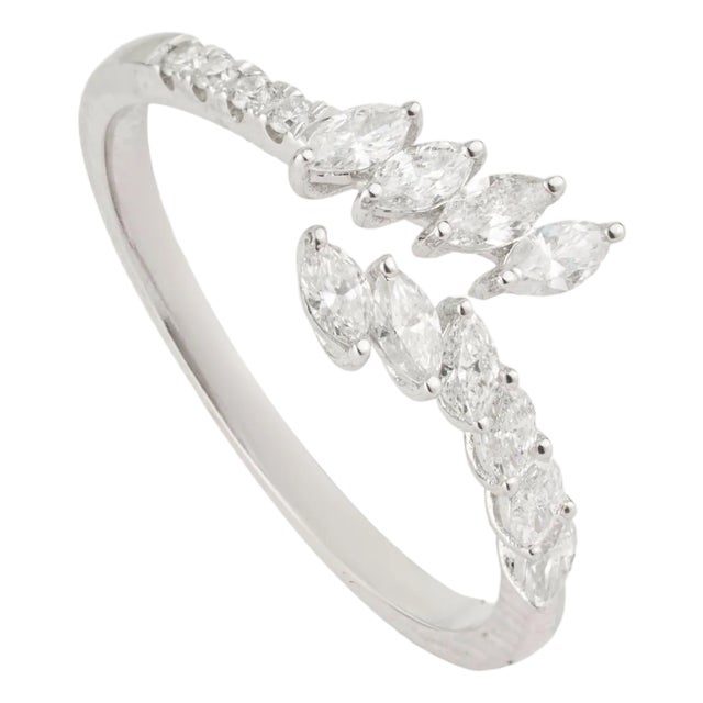 Modernist 14k White Gold Natural Diamond Open Bypass Ring Size 6 For Sale
