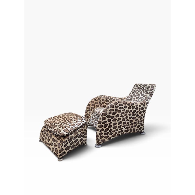 Animal Skin Mid Century Modern Gerard Van Den Berg for Montis Lounge Chair and Ottoman Newly Reupholstered in Cowhide For Sale - Image 7 of 12