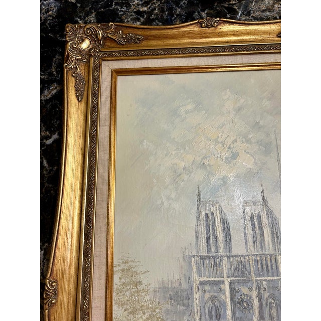 Ivory Vintage, Signed, Original Oil on Canvas, by Artist C Koch, Gold, Baroque Frame, the Cathedral of Notre Dame/Parisan Scene, Impressionism, Impasto For Sale - Image 8 of 10