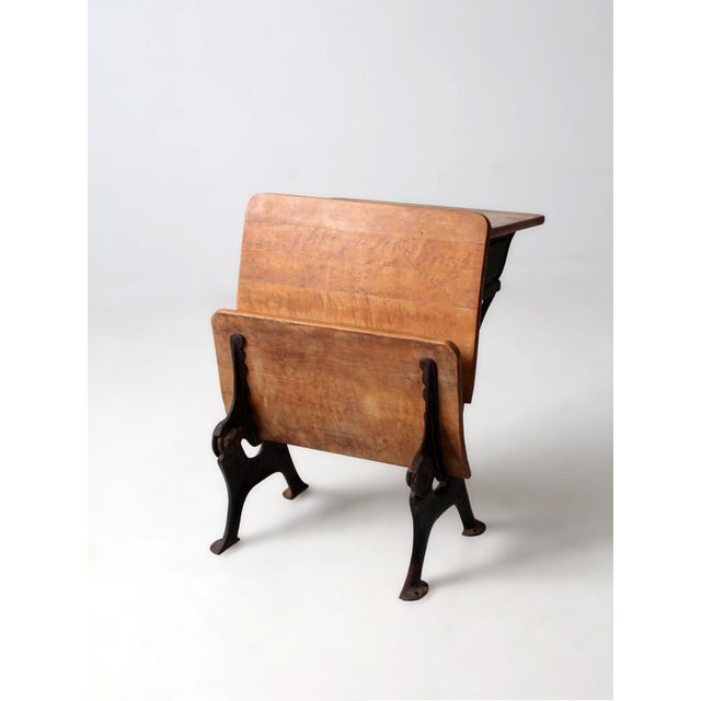 Rustic Antique Chicago Cast Iron School Desk For Sale - Image 3 of 11