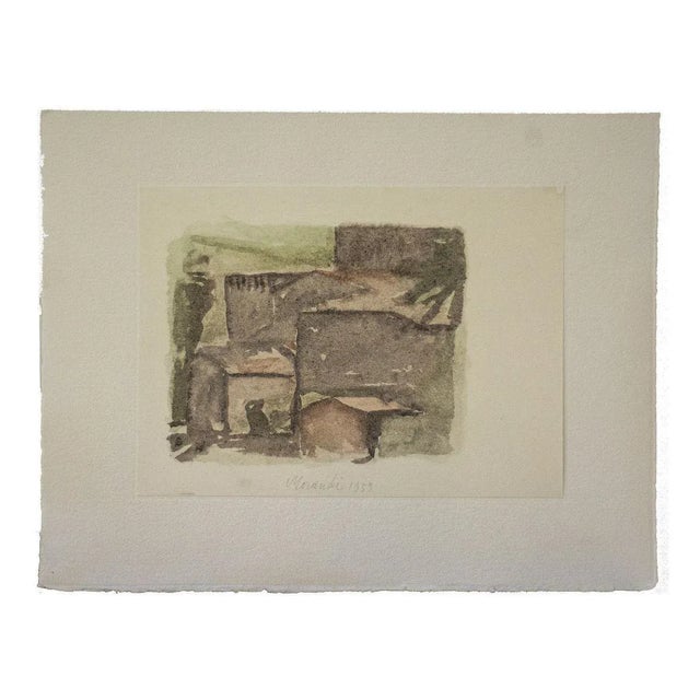 Rural Landscape is a vintage offset print, reproducing the original watercolor by Giorgio Morandi. Signature and date by...