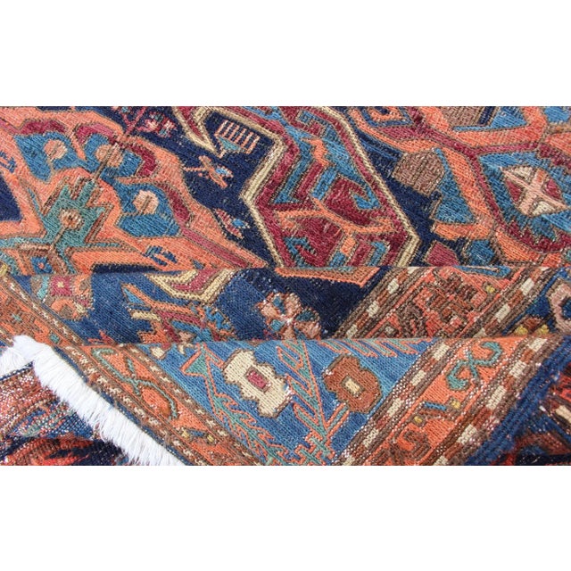 Early 20th Century Antique Caucasian Sumac Rug in Varying Colors of Orange and Blue For Sale - Image 11 of 12