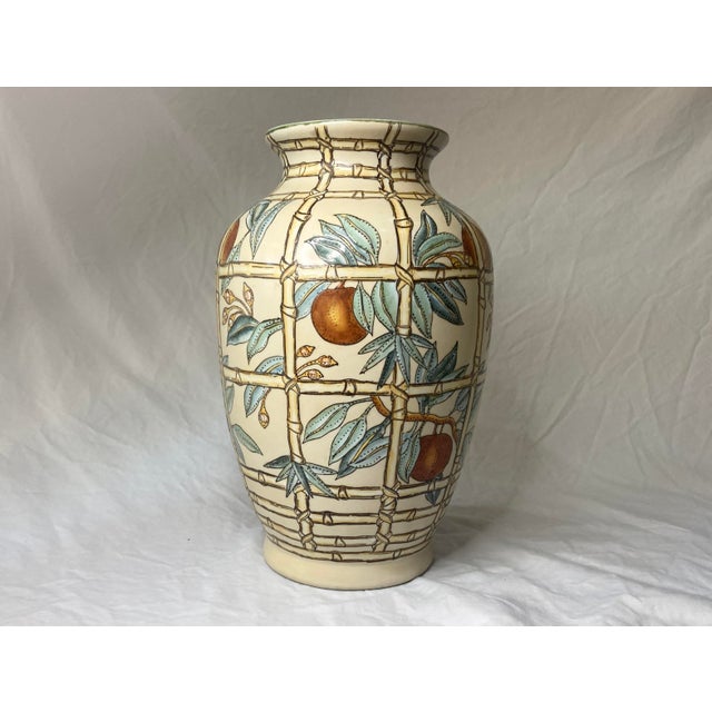 Vintage Asian Style Ceramic Vase With Hand Painted Bamboo and Peaches ...