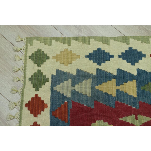 1970s 1970s Boho Style Turkish Vintage Hand Knotted Geometric Design Oushak Kilim Rug For Sale - Image 5 of 10