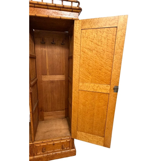 Chestnut Early 20th Century French Belle Époque Faux Bamboo Bird's-Eye Maple Armoire For Sale - Image 8 of 14