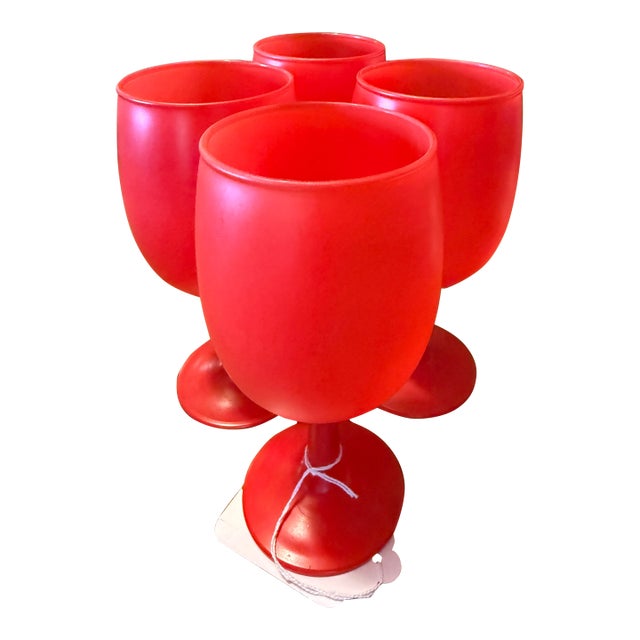 1960s Mid-Century Modern Red-Orange Frosted Blendo Style Wine Goblets - Set of 4 For Sale
