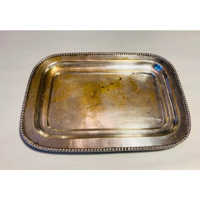 Vintage Rectangular Silver Plate Card Tray Raised With Beaded Edges For Sale - Image 4 of 8