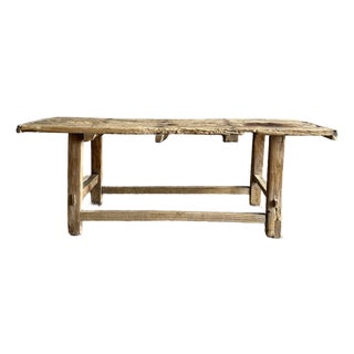 Vintage Reclaimed Natural Elm Wood Coffee Table For Sale