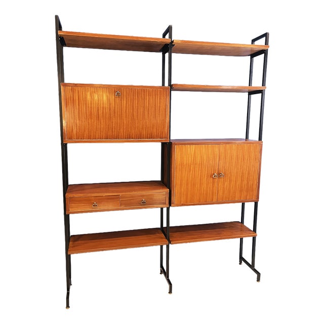Wooden Two Modules Bookcase, 1960s For Sale
