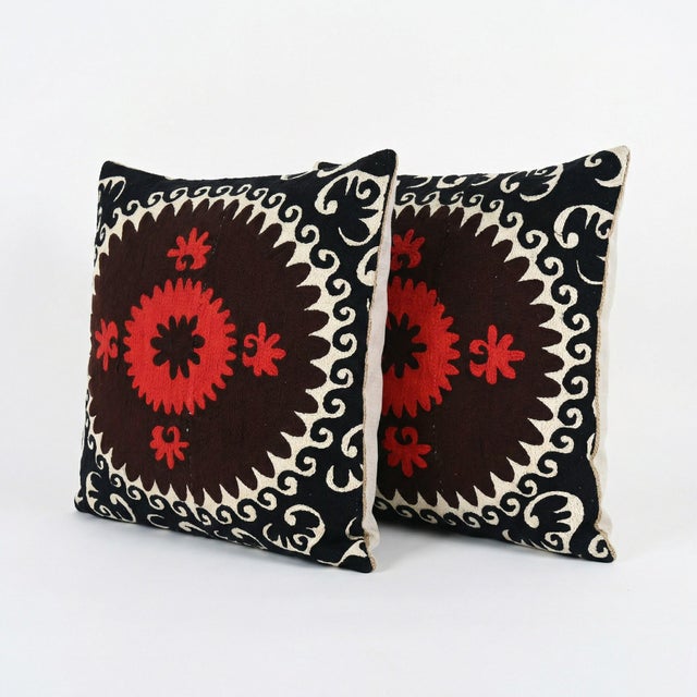 Boho Chic Tashkent Suzani Pillow Cover 24'' X 24'' - Set of Two For Sale - Image 3 of 4