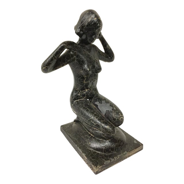 Antique Crackle Painted & Cast Metal Nude For Sale