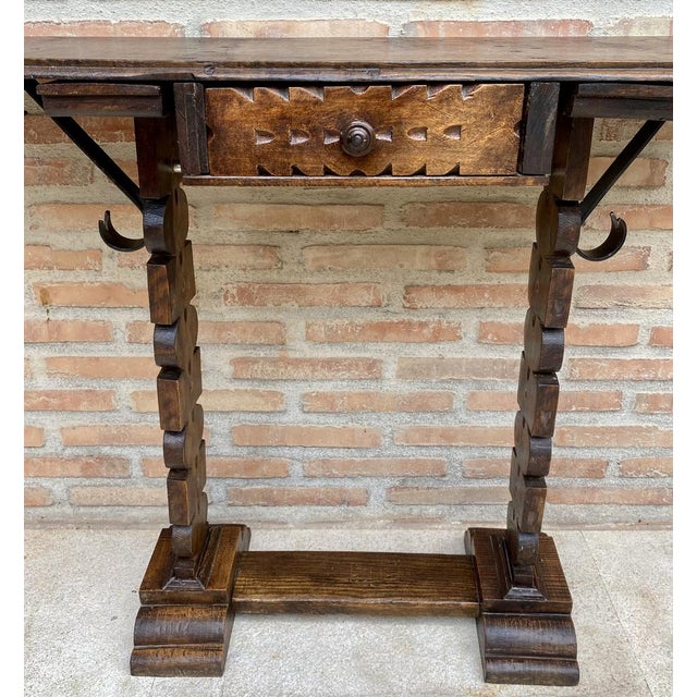 Brown Early 20th Century Spanish Console Table with One Drawer, 1940s For Sale - Image 8 of 14
