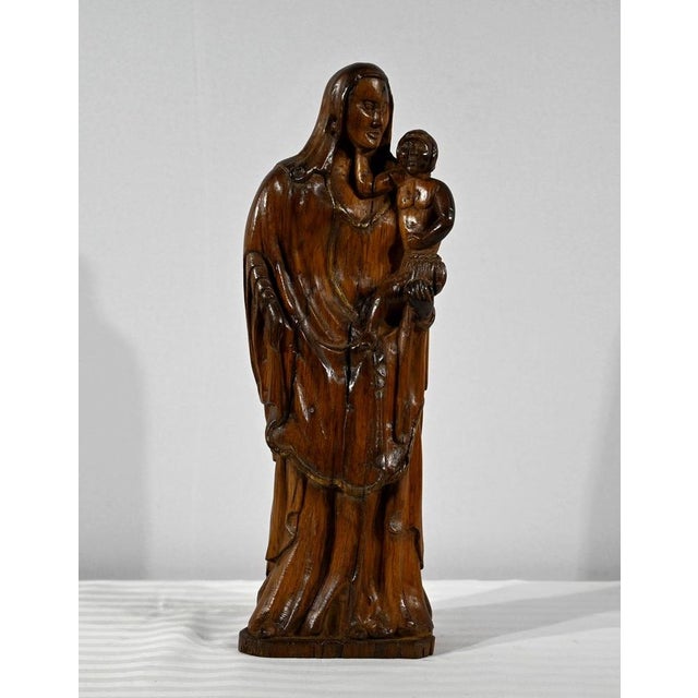 Olive Wood Virgin & Child Sculpture, Late 19th Century For Sale - Image 16 of 16