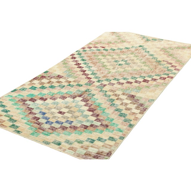 Rug & Kilim Vintage Zeki Müren Runner Rug in Beige-Brown and Green | Rug & Kilim For Sale - Image 4 of 7