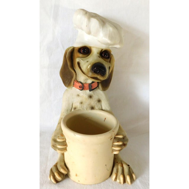Folk Art Vintage Limited Edition Whimsical Chef Beagle Dog Kitchen Utensil Holder For Sale - Image 3 of 13