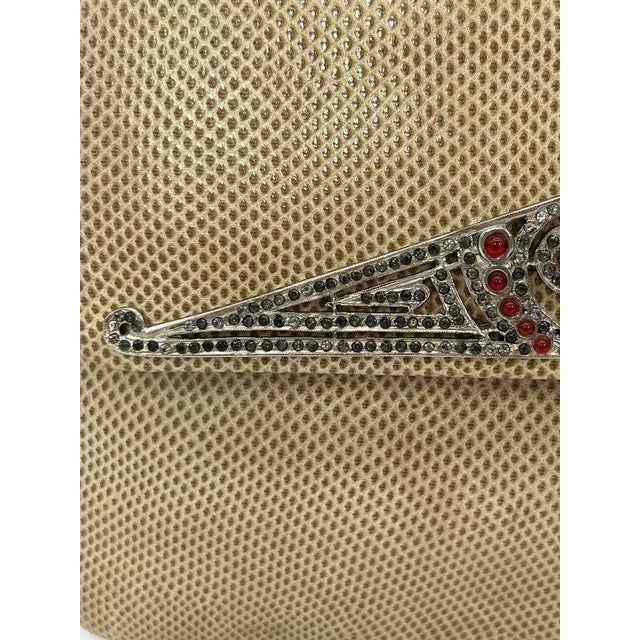 Judith Leiber Vintage Tan Lizard Antique Silver Deco Rhinestone Clutch For Sale - Image 11 of 11