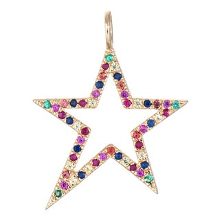 Multi Gemstone Star Pendant Estate 14k Gold Emerald Ruby Sapphire Fine Jewelry For Sale