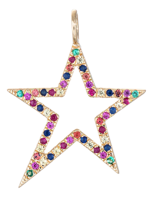 Multi Gemstone Star Pendant Estate 14k Gold Emerald Ruby Sapphire Fine Jewelry
