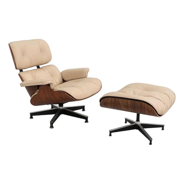 1958 Original Eames for Herman Miller Lounge Chair & Ottoman in Brazilian Rosewood & Tan Leather For Sale