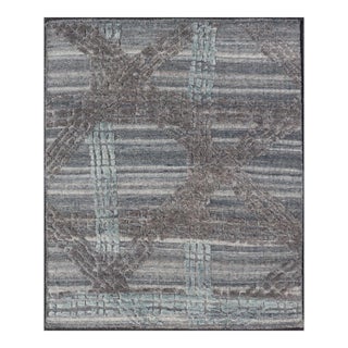 Modern Abstract Area Rug With Contemporary Design in Blue, Grey, and Taupe For Sale