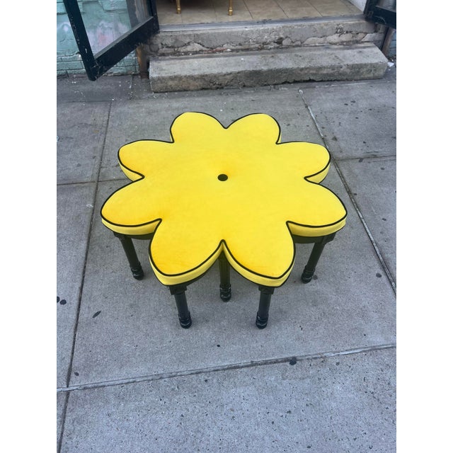 One of a kind Unique Big Vintage Flower Ottoman/Coffee Table made of real solid wood with unprecedented many legs...