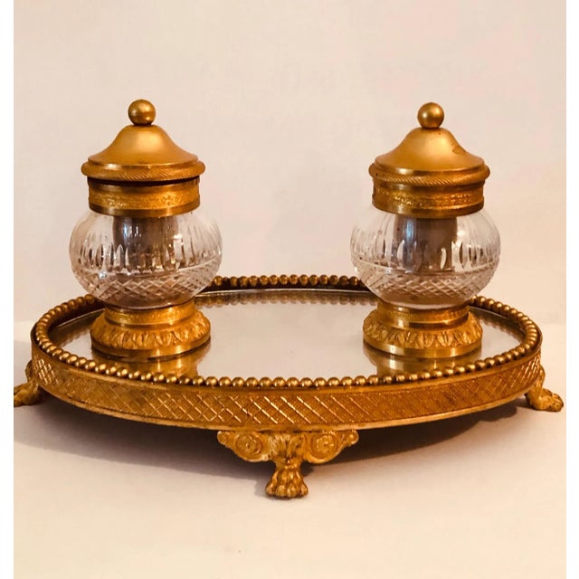 French crystal Baccarat-attributed bronze doré inkwell from the turn of the century to 1920s. Beautiful as is but doesn’t...