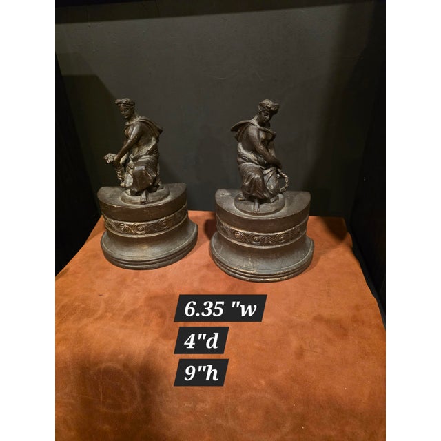 Antique Patinated Metal Figural Bookends For Sale - Image 9 of 9