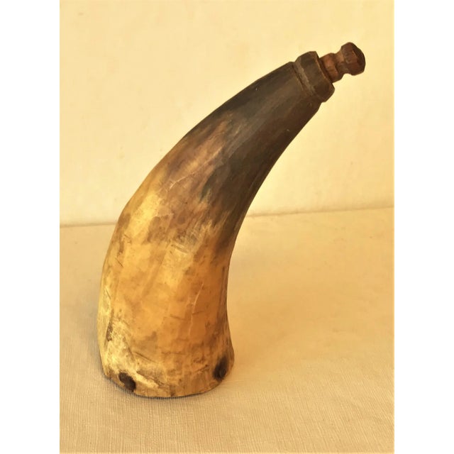 Very rare!!!! Early 19th Century hand made gun powder horn with original carved wood pin and carved base with original...