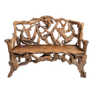 1920s Folk Art Twig & Hickory Bench For Sale