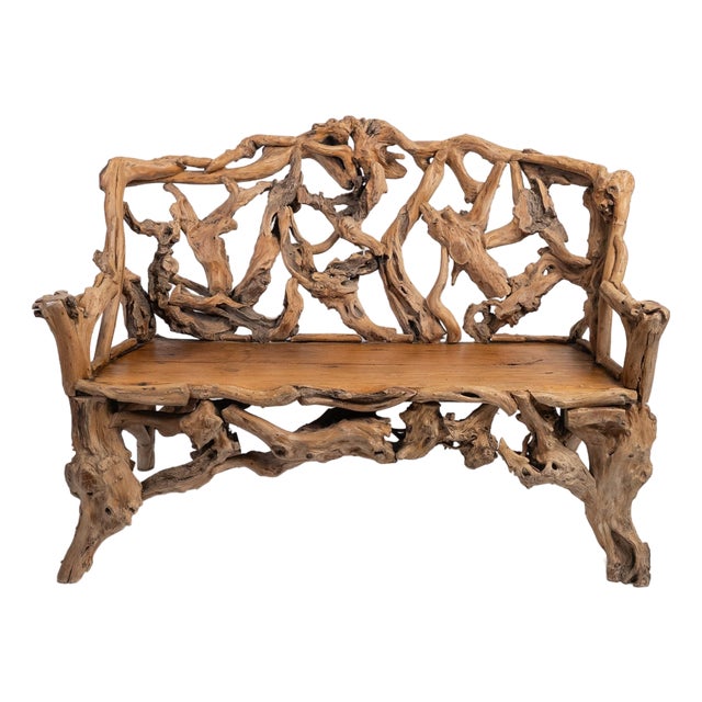 1920s Folk Art Twig & Hickory Bench For Sale