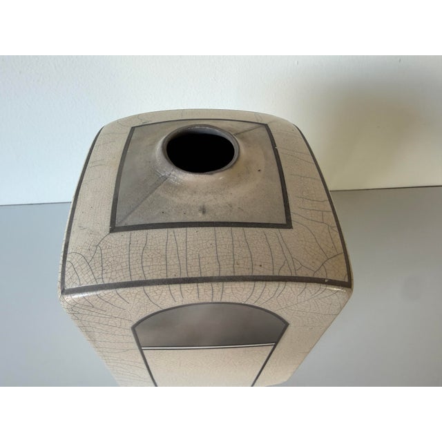 Ivory 1980s Vintage Postmodern Art Deco Style Handmade Geometric Studio Pottery Vase For Sale - Image 8 of 12