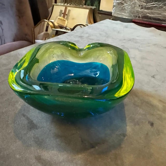 1970s Modern Blue and Green Lime Sommerso Murano Glass Ashtray by Seguso For Sale - Image 9 of 11