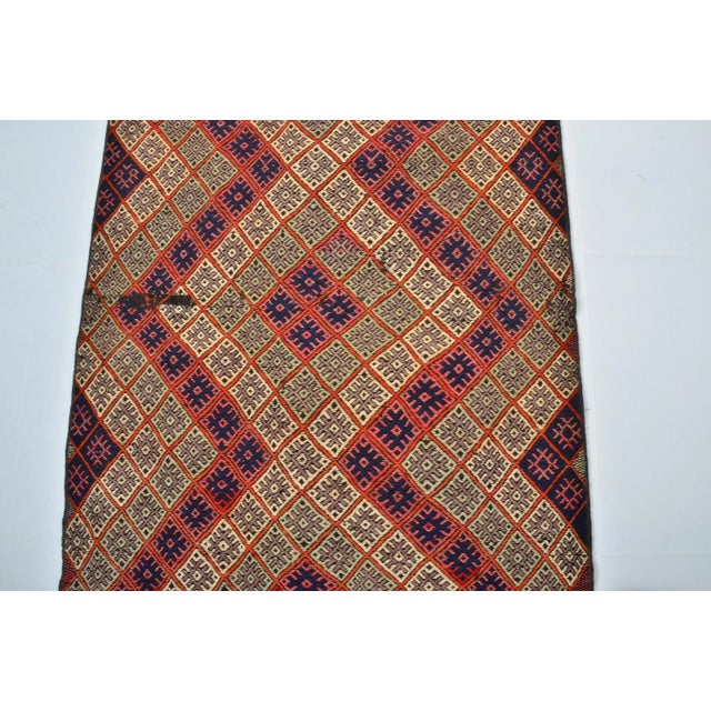 1960s 1960s Ruby- Red Color Geometric Pattern Handmade Kilim Runner For Sale - Image 5 of 11