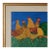 Whimsical acrylic painting on canvas of five roosters in a grass field under a crescent moon, executed in bold colors in a...