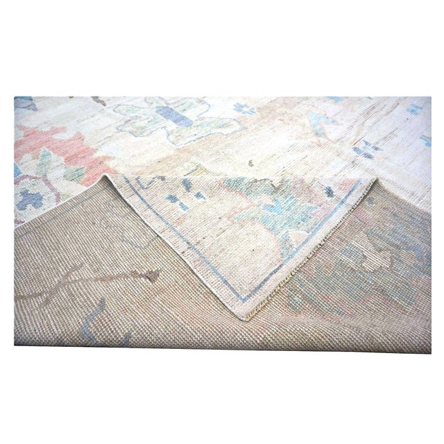 21st Century Turkish Oushak Wool 11x15 Ivory, Brown & Slate Blue Handmade Area Rug #1144196 For Sale - Image 10 of 11