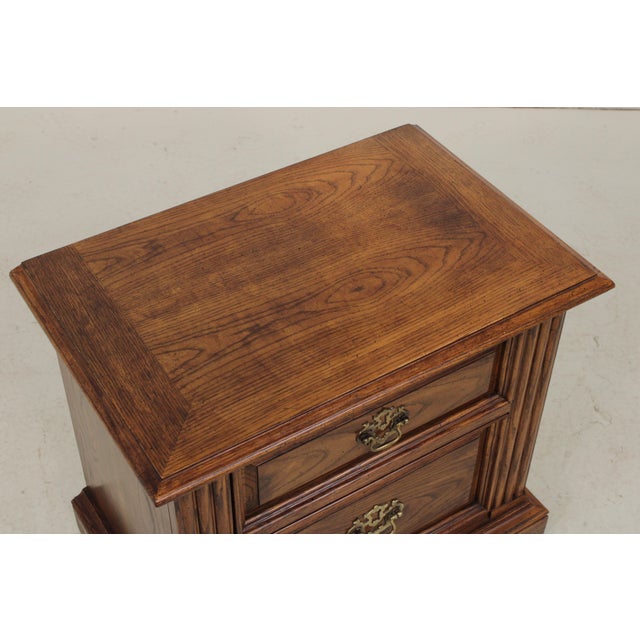 Brown Pair of Thomasville Oak 2 Drawer Nightstands For Sale - Image 8 of 14