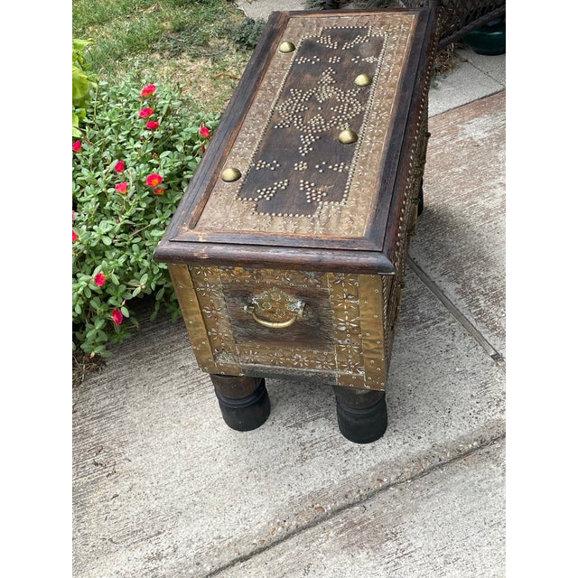 Wood Zanzibar Blanket Chest Teak Wood With Brass Metal Overlay For Sale - Image 7 of 12