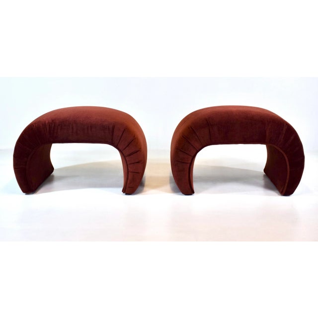 Art Deco Directional Waterfall Ottoman Set, Auburn Velvet, Art Deco, Usa, 1980s For Sale - Image 3 of 10