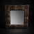 A distinctive hand-carved wooden wall mirror featuring a bold series of raised spiral motifs arranged around a substantial...