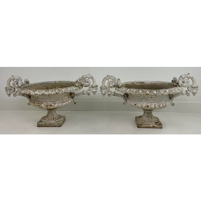 Late 19th Century Cast Iron Garden Urns- a Pair For Sale - Image 4 of 9